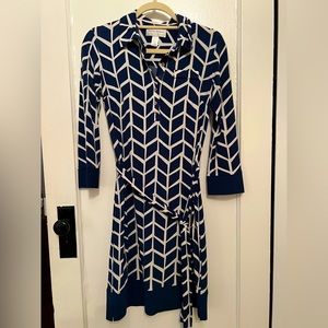 Royal Blue and White Pattern Wrap dress